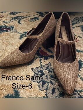 Franco Sarto Brown Herringbone Size 6 Mary Jane Block Heels